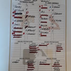 5-02-12 Pittburgh Pirates Game Used Dugout Lineup Card Carlos Beltran 7 RBI Game
